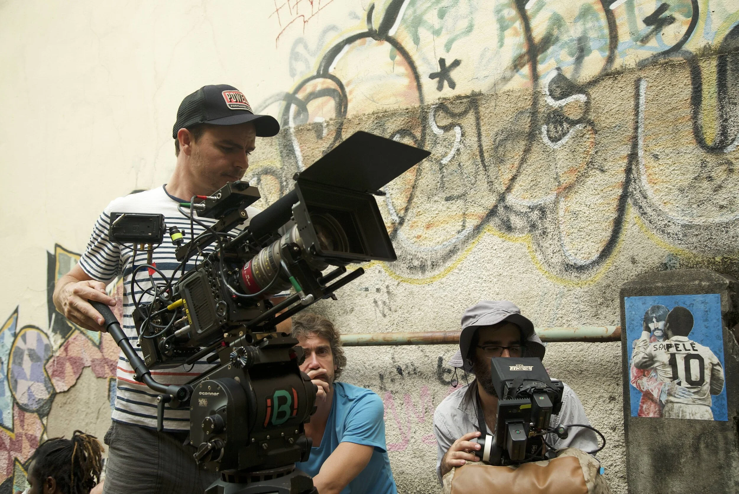 Taylor Powell working with a film crew on location in Brazil